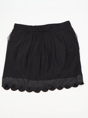 Chloe Mini Skirt Womens IT 40 Black Noir Pleated Scalloped Hem Made in France NW